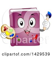 Poster, Art Print Of Purple Book Mascot Holding An Art Paint Palette And Brush