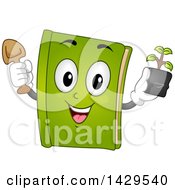 Poster, Art Print Of Green Gardening Book Mascot Holding A Plant And Shovel