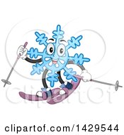 Poster, Art Print Of Happy Snowflake Mascot Skiing