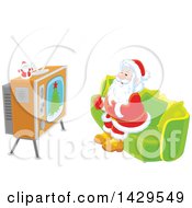 Poster, Art Print Of Santa Claus Sitting On A Sofa And Watching Tv