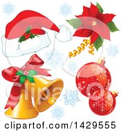 Poster, Art Print Of Christmas Santa Hat Poinsettia Baubles And Bells
