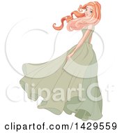 Beautiful Red Haired Caucasian Woman With Her Long Hair Flowing In The Wind