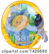 Clipart Of A Scarecrow And Bird In An OZ Text Frame Royalty Free Vector Illustration