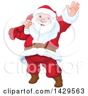 Poster, Art Print Of Jolly Santa Claus Carrying A Sack And Waving