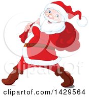 Poster, Art Print Of Jolly Santa Claus Carrying A Sack Over His Shoulder