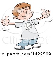Poster, Art Print Of Cartoon Caucasian Boy Wearing A Volleyball Shirt And Giving Two Thumbs Up