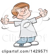 Poster, Art Print Of Cartoon Caucasian Boy Wearing A Football Shirt And Giving Two Thumbs Up