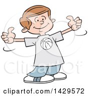 Poster, Art Print Of Cartoon Caucasian Boy Wearing A Basketball Shirt And Giving Two Thumbs Up