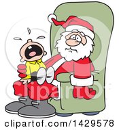 Poster, Art Print Of Caucasian Boy Screaming And Crying On Santas Lap