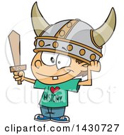 Poster, Art Print Of Cartoon White Boy Wearing A Viking Helmet And I Love History Shirt
