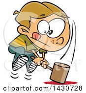 Clipart Of A Cartoon White Boy Swinging A Hammer Down Royalty Free Vector Illustration