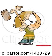 Poster, Art Print Of Cartoon White Boy Swinging A Hammer Up