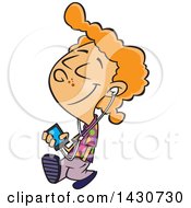 Poster, Art Print Of Cartoon White Boy Walking And Listening To Music On An Mp3 Player