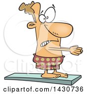 Clipart Of A Cartoon Scared White Man On A Diving Board Royalty Free Vector Illustration