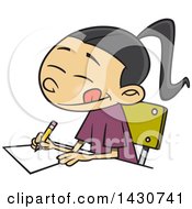 Poster, Art Print Of Cartoon Asian School Girl Writing An Essay