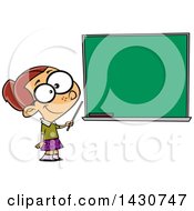 Poster, Art Print Of Cartoon White School Girl Pretending To Be A Teacher Standing By A Chalk Board