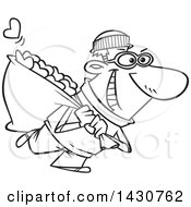 Poster, Art Print Of Cartoon Black And White Lineart Robber Man Stealing Hearts