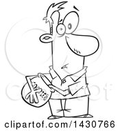 Clipart Of A Cartoon Black And White Lineart Man Caught With His Hand In The Cookie Jar Royalty Free Vector Illustration