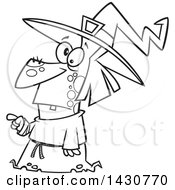 Poster, Art Print Of Cartoon Black And White Lineart Warty Witch Pointing