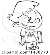 Poster, Art Print Of Cartoon Black And White Lineart School Boy Wearing An I Love Literature Shirt