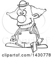 Poster, Art Print Of Cartoon Black And White Lineart Scary Clown Holding An Axe