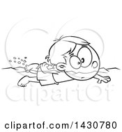 Poster, Art Print Of Cartoon Black And White Lineart Boy Swimming