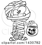 Poster, Art Print Of Cartoon Black And White Lineart Boy In A Mummy Halloween Costume
