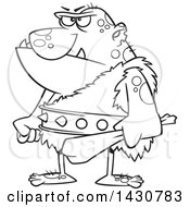 Clipart Of A Cartoon Black And White Lineart Angry Ogre Holding A Club Royalty Free Vector Illustration by toonaday