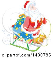 Poster, Art Print Of Christmas Santa Claus On A Little Sled