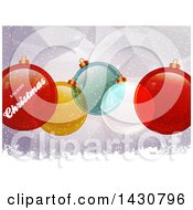 Poster, Art Print Of Merry Christmas Greeting And Colorful Baubles Over A Geometric Background