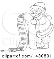 Poster, Art Print Of Cartoon Black And White Lineart Santa Reading A Long List