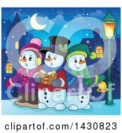 Group Of Snowmen Singing Christmas Carols In A Village