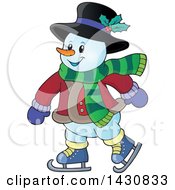 Clipart Of A Happy Snowman Ice Skating Royalty Free Vector Illustration by visekart