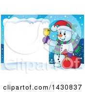 Poster, Art Print Of Christmas Snowman Ringing A Bell By A Blank Sign