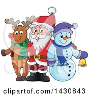 Poster, Art Print Of Christmas Snowman And Reindeer Posing With Santa