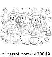 Poster, Art Print Of Black And White Lineart Group Of Snowmen Singing Christmas Carols
