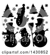 Poster, Art Print Of Black And White Silhouetted Christmas Snowmen