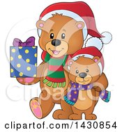 Poster, Art Print Of Happy Christmas Bear And Cub With A Gift