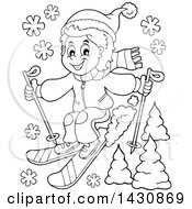 Poster, Art Print Of Black And White Lineart Boy Skiing