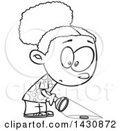 Clipart Of A Cartoon Black And White Girl Finding Something With A Flashlight Royalty Free Vector Illustration