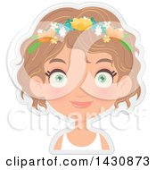 Clipart Of A Happy Dirty Blond Caucasian Girl With Purple Flowers In Her Hair Royalty Free Vector Illustration