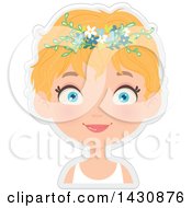 Happy Short Haired Blond Caucasian Girl With Purple Flowers In Her Hair
