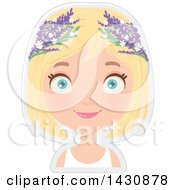 Clipart Of A Happy Blond Caucasian Girl With Purple Flowers In Her Hair Royalty Free Vector Illustration