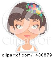 Clipart Of A Happy Brunette Caucasian Girl With Purple Flowers In Her Hair Royalty Free Vector Illustration