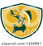 Retro Walleye Fish Jumping In A Green White And Orange Shield