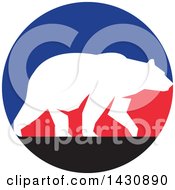White Silhouetted Grizzly Bear Walking In A Blue Red And Black Circle