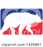 Poster, Art Print Of White Silhouetted Grizzly Bear Walking In A Red And Blue Rectangle
