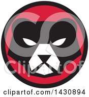 Poster, Art Print Of Retro Black And White Bear Face In A Red And Black Circle