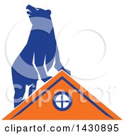 Retro Blue Bear On Top Of An Orange House
