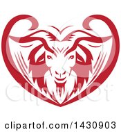 Poster, Art Print Of Retro Red And White Cashmere Goat Head In An Ornate Swirl Heart